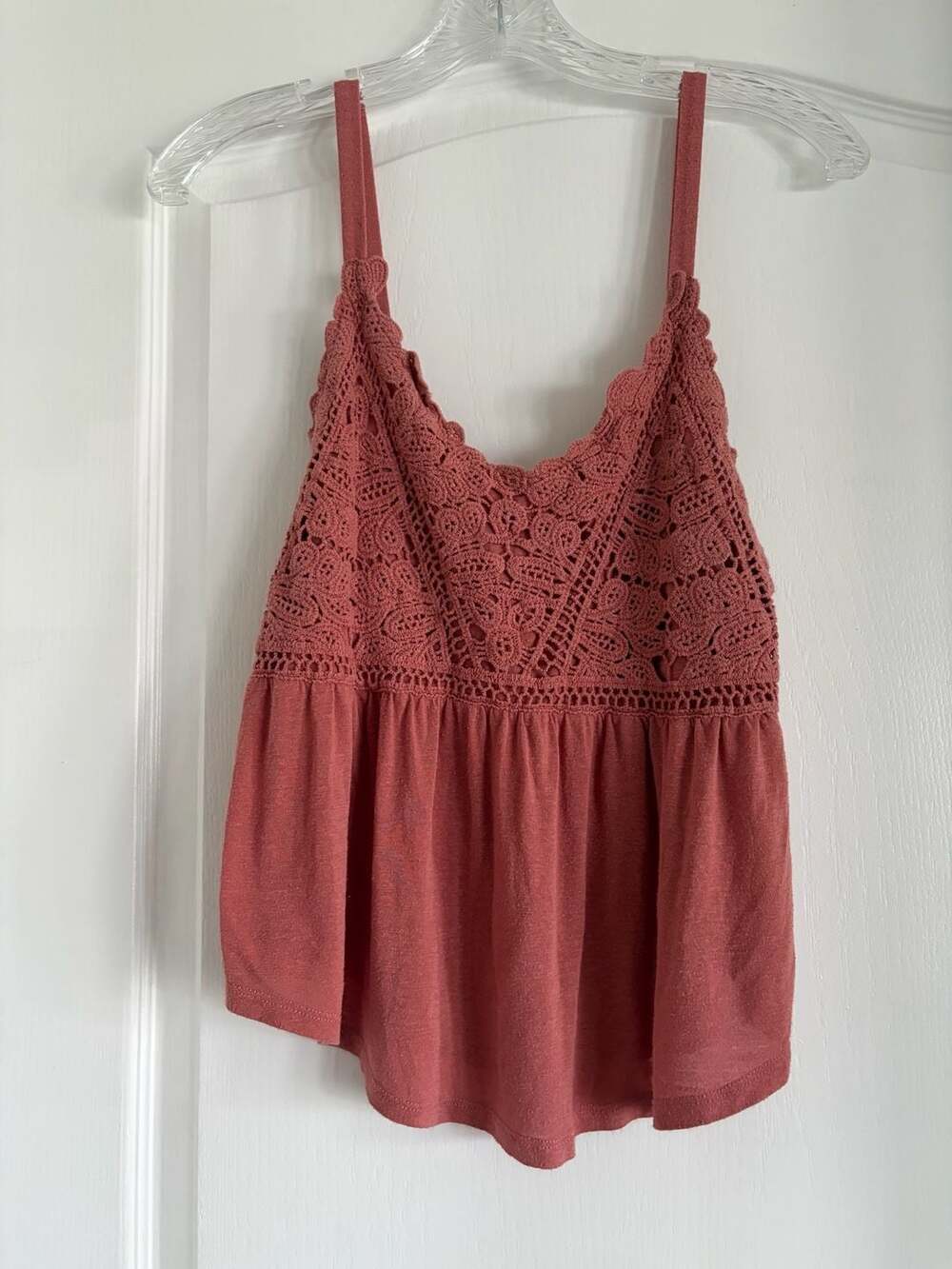 Eyeshadow Women's Pink Crochet Lace Babydoll Peplum Cami Tank Top Size M